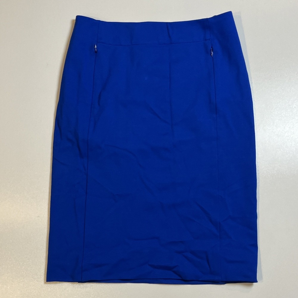 Diane Von Furstenberg Stretch Pencil Skirt Size 6 Vibrant Blue w/Zip Pockets